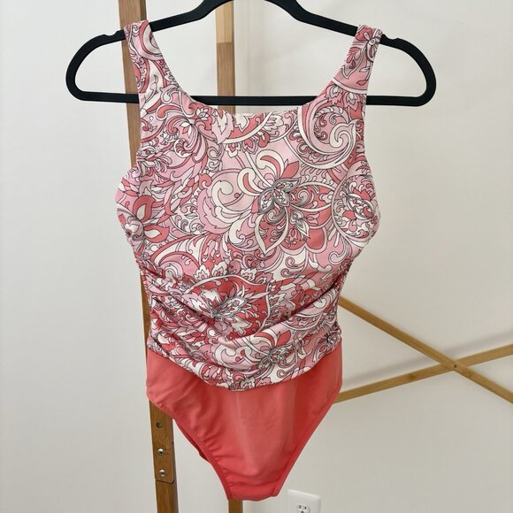 Miraclesuit Pink Paisley One-piece Swimsuit (US 10) Built In Underwire Shirring - Picture 1 of 11